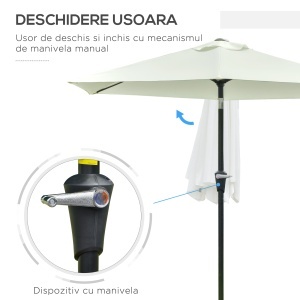 Umbrela de Gradina Reglabila cu manivela din otel , Alb Crem Φ230cm - Img 4