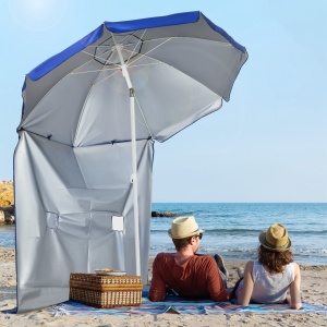 Umbrelă de Plajă cu Acoperiș Înclinabil la 45°, Ferestre și 2 Buzunare, Ø191x211 cm, Albastru - Img 2