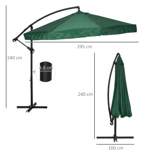Umbrelă de Soare cu Plasă de Țânțari, Umbrelă de Soare cu Deschidere Manivelă și Bază Transversală, 295x295x240 cm, Verde - Img 3
