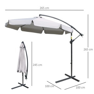 Umbrelă de Soare pentru Grădină cu Braț și Deschidere cu Manivelă, Φ265x265 cm, Bej - Img 3