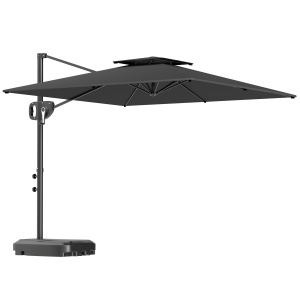 Umbrelă de Soare Suspendată cu Parte Superioară Dublă, Mâner cu Manivelă și Înclinare, 247x247x268 cm, Gri - Img 1