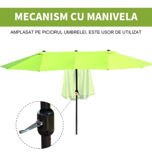 Umbrela Dubla de Gradina cu Deschidere cu manivela, Otel si Poliester, 460x270x240cm, verde - Img 5