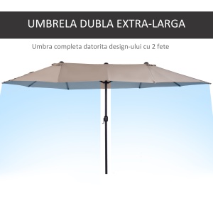 Umbrela dubla de soare, 460x270x240cm, Cafea - Img 4