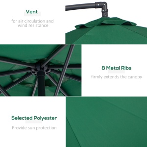 Umbrela laterala din metal, verde, 3m - Img 6