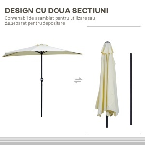 Umbrelă Semicirculară de Perete cu Manivelă și 5 Spițe, 2.6x1.35x2.3 m, Bej - Img 6