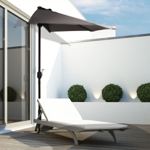 Umbrela Semicirculara de Perete pentru Gradina cu Deschidere cu Manivela din Poliester, Gri 269x138x236cm - Img 2