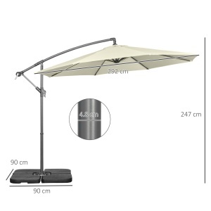 Umbrelă Suspendată cu Bază în Cruce, Greutăţi, Manivelă și Protecţie UV, Ø3x2.5 m, Bej - Img 3