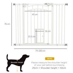 Uşa de Siguranţă pentru Câini, Barieră pentru Animale de Companie cu Ușă Mică pentru Pisici, 74-100x76 cm, Alb - Img 3