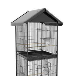 Volieră pentru Păsări cu Roți, Tăvi Detașabile din Plastic și Stinghii, Colivie pentru Canari din Metal, 168 cm, Negru - Img 8