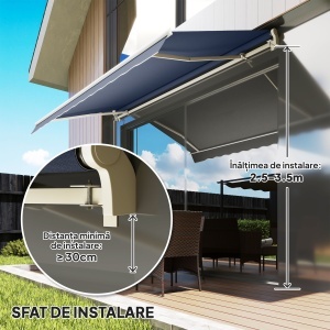 3,6 x 2,5 m Copertină Retractabilă cu Manivelă pentru Terasă, Grădină, Alb Crem - Img 7
