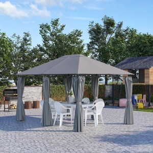 3x4 m Gazebo de Exterior din Oțel cu 6 Perdele Detașabile și Orificii de Drenaj, Gri - Img 2