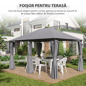 3x4 m Gazebo de Exterior din Oțel cu 6 Perdele Detașabile și Orificii de Drenaj, Gri - Img 6