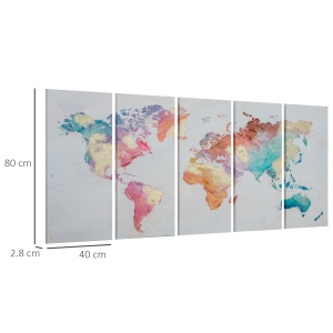 5 Piese Canvas Wall Art Harta Lumii, Tablouri de Perete pentru Decor Dormitor Sufragerie, 80 x 40 cm x 4 - Img 3