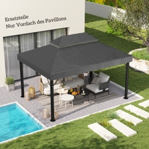 Acoperiș de rezervă pentru pavilion, 3 x 4 m, husă de rezervă cu orificii de scurgere, poliester, protecție solară, UPF30+, Gri închis - Img 2