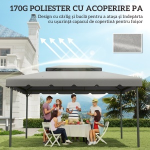 Acoperiș de Rezervă pentru Pavilion 4x3 m cu 2 Niveluri pentru Grădină, Copertină Rezistentă la Apă din Poliester 170g/㎡ cu 8 Găuri de Drenaj, Gri Deschis - Img 6