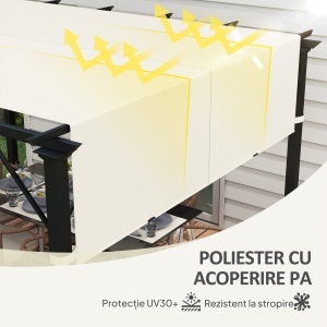 Acoperiș pentru Pergolă cu Buzunare și Curele pentru Stâlpi, 488x122 cm, Alb Crem - Img 5