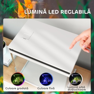 Acvariu de Sticlă pentru Pești cu Iluminare LED, Filtru și Pompă de Apă, 38x26x38 cm, Alb - Img 6
