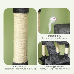 Albero Tiragraffi per Gatti con Due Cucce in Peluche e Sisal, Grigio, 50x50x170cm - Img 5