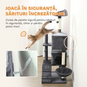 Ansamblu de joacă pentru pisici cu 2 căsuțe, culcuș și Hamac, 140 cm, Gri - Img 6