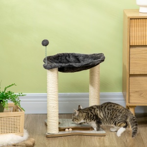 Ansamblu de pisici , turn pentru pisici cu 2 straturi pentru pisici de interior cu stalp de zgariat din sisal, pat pentru pisoi de plus, bila, 53,55x53,5x66 cm - Img 2
