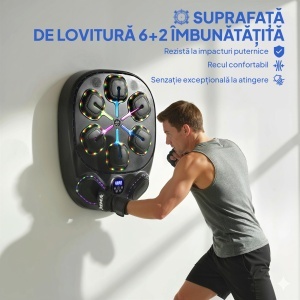 Aparat de Box Muzical Montat pe Perete cu 9 Moduri, Lumini LED și Conexiune Bluetooth, 61x48x11 cm, Negru - Img 7
