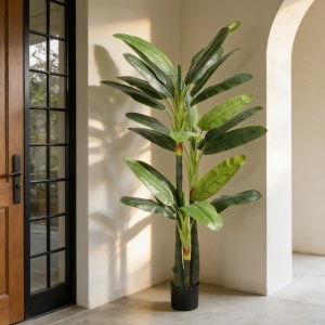 Arbore Artificial de Banan 180 cm cu Ghiveci, Plantă Falsă cu 18 Frunze pentru Decor Interior sau Birou, Verde - Img 9
