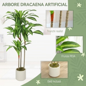Arbore Artificial Dracaena 120 cm cu Rame Flexibile - Verde - Img 4