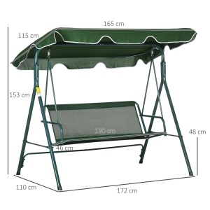Balansoar de Gradina 3 Locuri Acoperis Parasolar si Structura din Otel si Poliester, 172x110x153 cm, Alb si Verde - Img 3