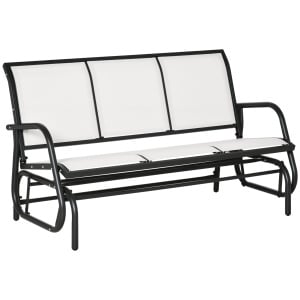 Banca Balansoar de Gradina 3 Locuri din Metal si Tesatura, 147x70x85cm, Bej - Img 1