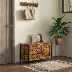 Bancă de Depozitare de 95L în Stil Industrial cu Capac cu Balamale de Siguranță, 80x40x49 cm, Maro Rustic - Img 2
