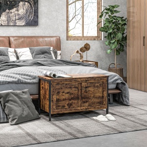 Bancă de Depozitare de 95L în Stil Industrial cu Capac cu Balamale de Siguranță, 80x40x49 cm, Maro Rustic - Img 9