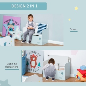 Bancă de Depozitare Portabilă pentru Jucării 2 în 1, Ladă cu Spătar pentru Copii de 3-6 Ani, 60x30x50 cm, Albastru - Img 5