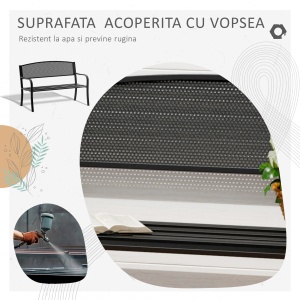 Banca de exterior din otel, negru, 127x60x85cm - Img 6