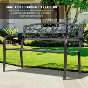 Banca de Exterior din Otel si Fonta cu Spatar cu Decoratiuni 127x60cm Maro - Img 4