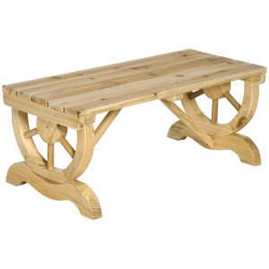 Bancă de Grădină cu 2 Locuri, Design cu Roți, Bancă de Exterior din Lemn de Brad, pentru Terasă, Patio și Curte, 98x50x39,5 cm, Aspect Lemn Natural - Img 1