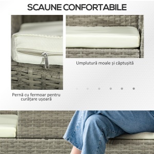 Bancă din ratan pentru 2 persoane pentru grădină, scaun împletit pentru curte cu masă de ceai din sticlă - Img 5