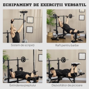 Bancă Multifuncțională pentru Fitness cu Pulley System, Suport pentru Haltere și Spătar Reglabil, Bancă pentru Greutăți Înclinată cu Extensie pentru Picioare, Chest Fly, Suport pentru Greutăți, Antrenament Acasă - Img 4