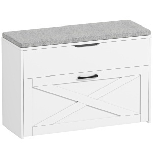 Bancă pentru Pantofi cu Sertar Rabatabil și Compartiment de Depozitare, Capacitate 8 Perechi de Pantofi, 80x30x55 cm, Alb