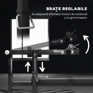 Bancă pentru Ridicat Greutăți Reglabilă pe Înălțime, Bancă Plată Multifuncțională, 150x150x60-85 cm, Negru - Img 5