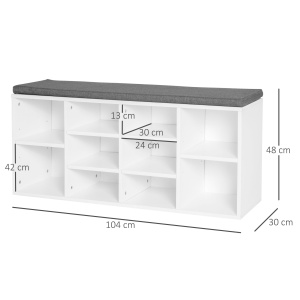 Bancuta Pantofi – 104×30×48 cm, Alb/Gri cu Rafturi Reglabile - Img 3