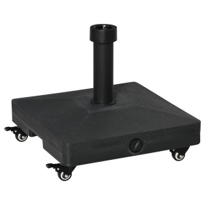 Baza pentru Umbrela de Soare cu Roti Se poate Umple pana la 20kg, Postament din HDPE pentru Stalpi de Ø38-48mm, 45x45x39cm, Negru
