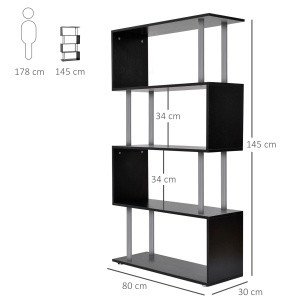 Bibliotecă cu Design Modern 4 Rafturi, Neagră, 80x30x145cm - Img 3