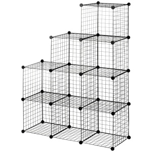 Biblioteca cu economie de spatiu pentru jucarii, haine, 9 cuburi din otel si PP, 35x35x35 cm, negru - Img 1