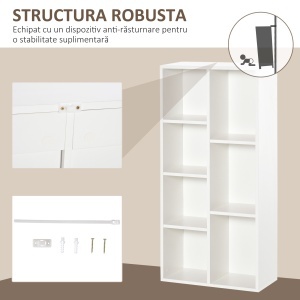 Bibliotecă din Lem Stil Vintage Cubica cu 7 Suporturi Diferite din MDF pentru Casă și Birou, 50x24x106 cm, Alb - Img 6