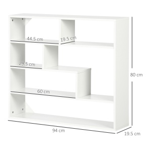 Biblioteca moderna de perete cu 4 niveluri , raft din lemn care economiseste spatiu pentru living si birou, 94x19,5x80cm, alb - Img 3