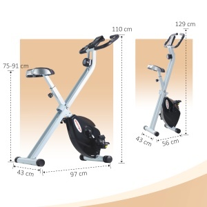 Bicicletă fitness pliabilă magnetică, 8 niveluri, afișaj LCD, roți și șa reglabilă, negru - Img 3