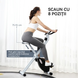 Bicicletă fitness pliabilă magnetică, 8 niveluri, afișaj LCD, roți și șa reglabilă, negru - Img 6