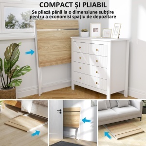 Birou Compact Pliabil cu Suport Monitor, 81,5x62x86,5 cm, Lemn - Img 4