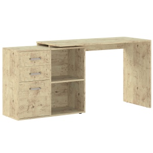 Birou de Colț pentru PC cu 2 Sertare și Rafturi Deschise, Birou de Colț în Formă de L, 117x83,5x76 cm, Lemn Natural