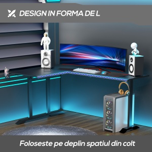 Birou pe Colt pentru Gaming, cu Carlig pentru Casti si Suport pentru Pahare - Img 7
